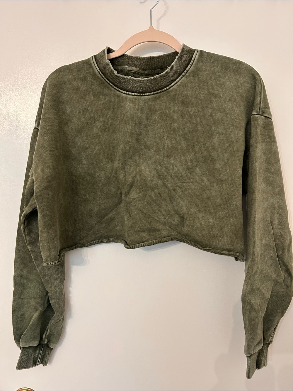 Washed Olive Cropped Crewneck Sweatshirt - Women's Relaxed Pullover